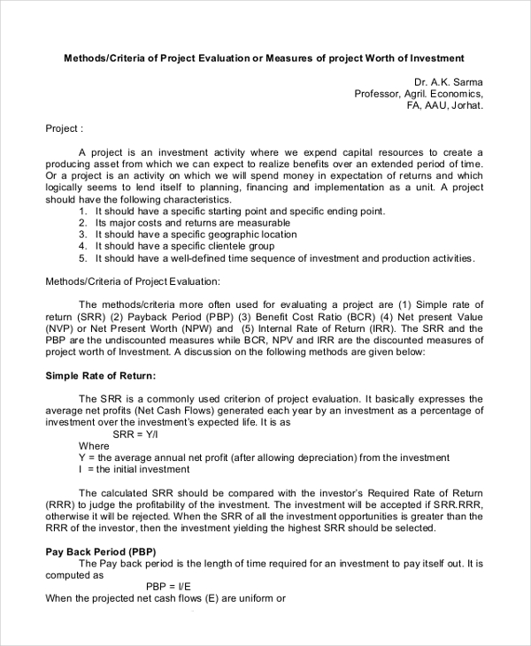 Project Evaluation Template - 7+ Free Word,PDF Documents Download