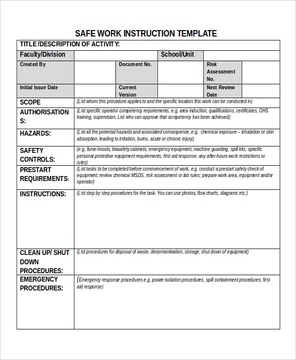 30+ Work Instruction Templates Free Sample, Example Format