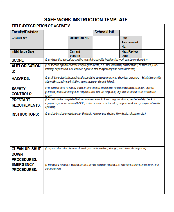 Safe Work Procedure Template Free Free Templates Printable