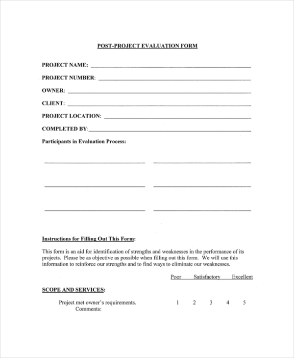 post project evaluation template