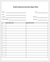 Student Classroom Instruction Sign-In Sheet