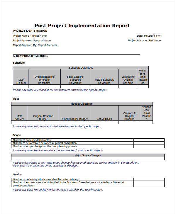 Project Implementation Template - 7+ Free Word, Pdf Documents Download