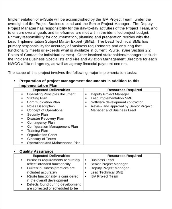 project implementation plan template