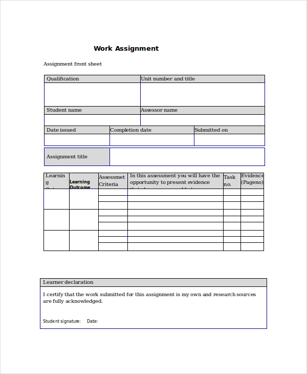 work assignment template