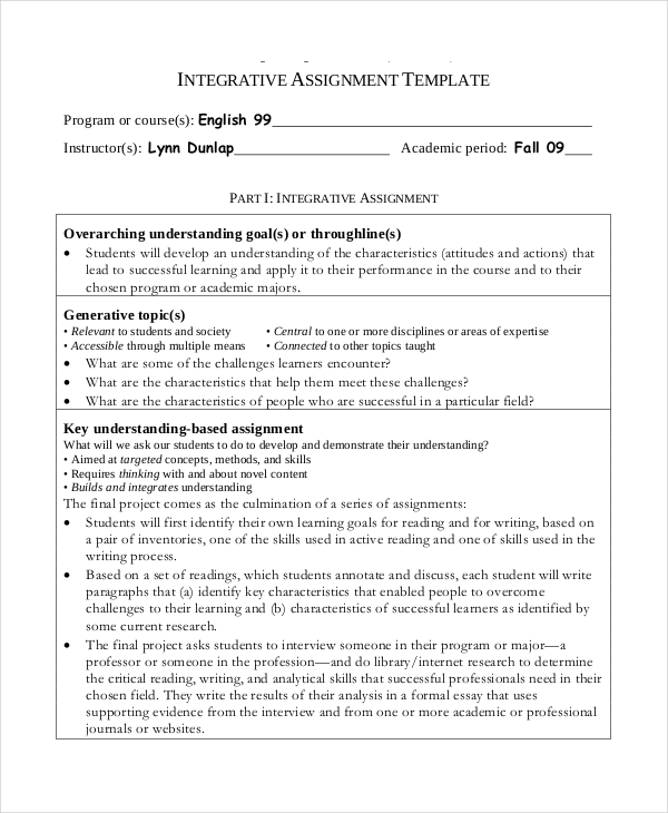 student assignment format