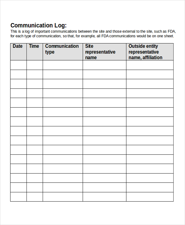 communication log template