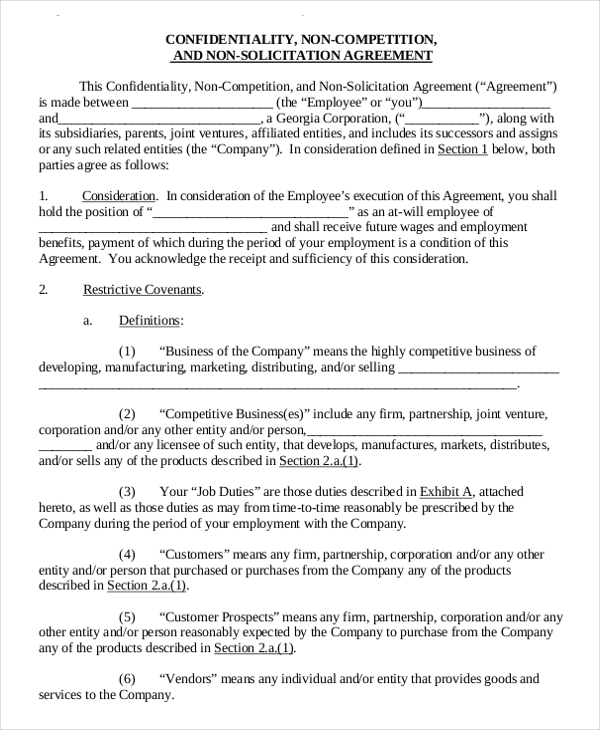 non compete agreement form