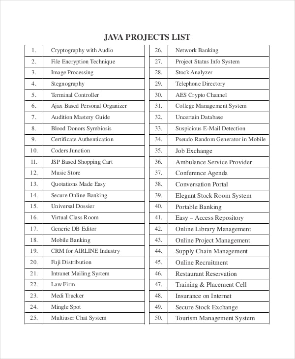 java project list template