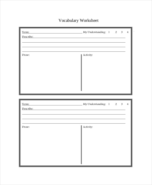 vocabulary worksheet template