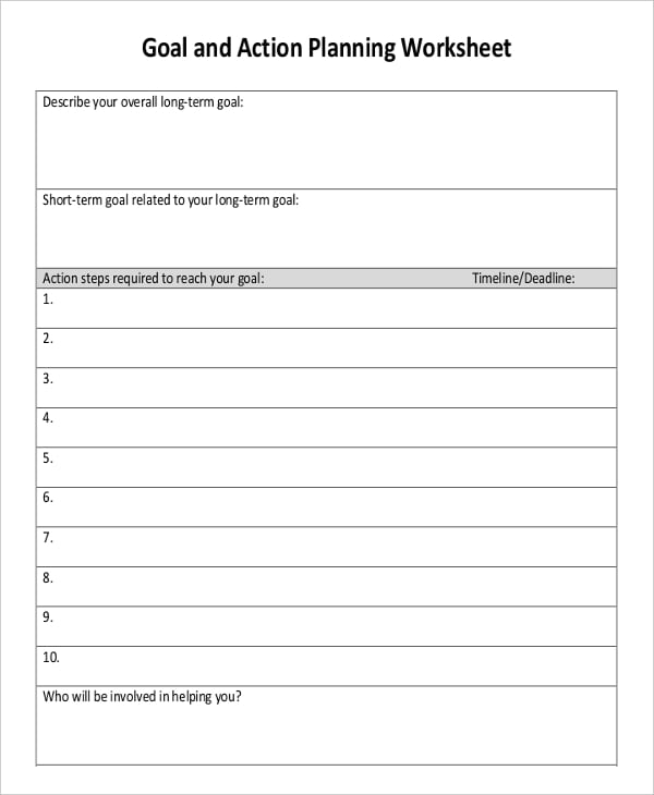 goal setting worksheet template