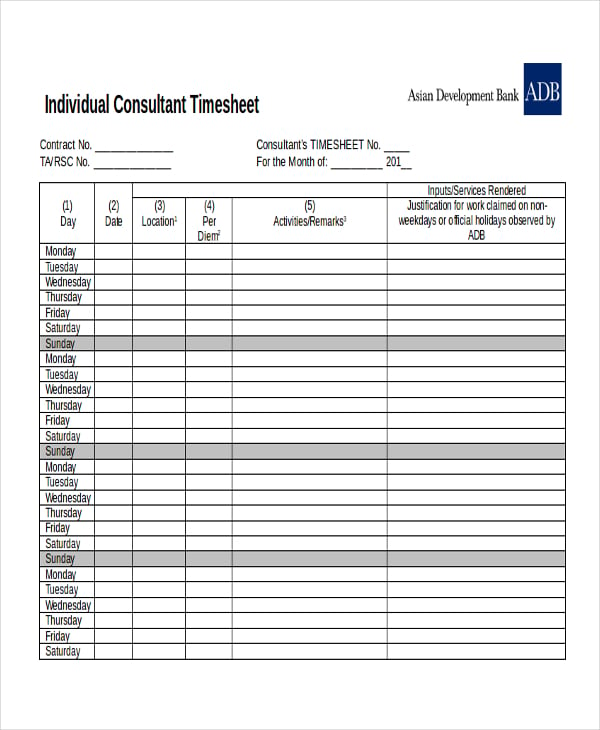 consultant timesheet template