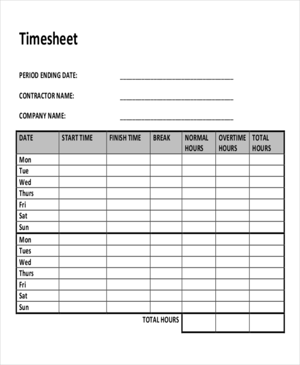 Contractor Timesheet Template Excel