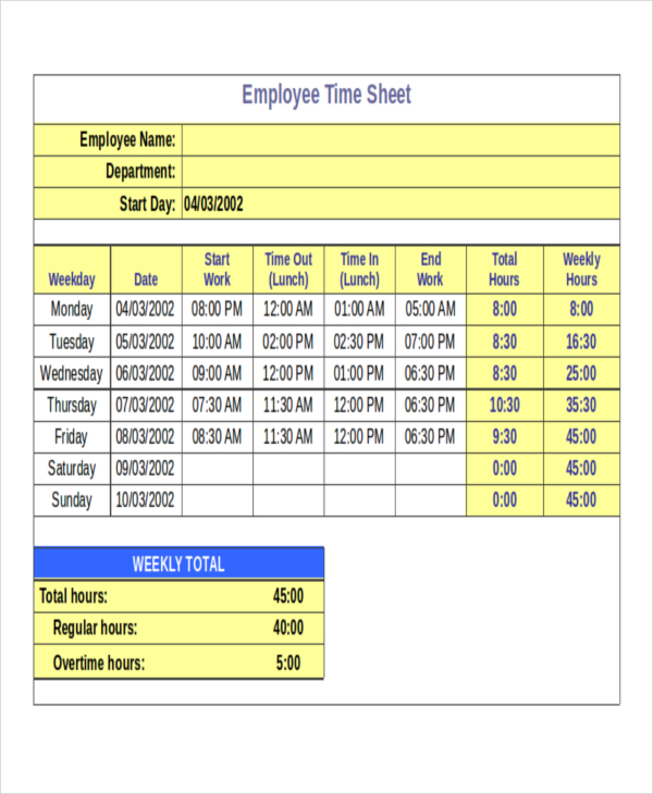 excel timesheet template