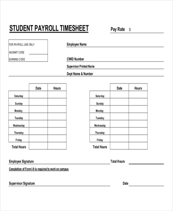 payroll timesheet template