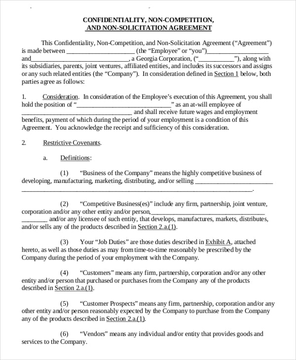 non compete agreement form