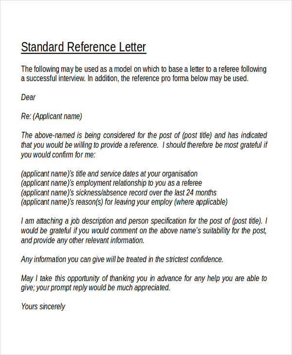 Standard Reference Letter