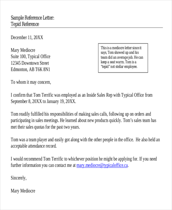 Basic Reference Letter Template