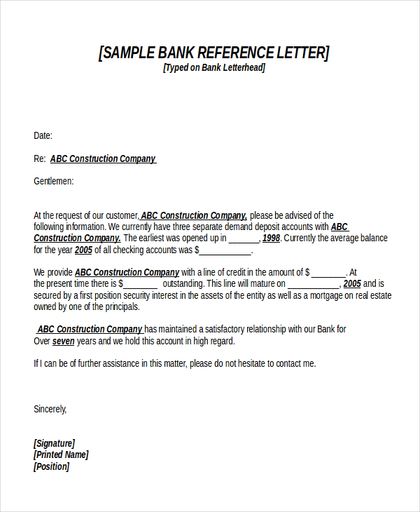 bank reference letter template