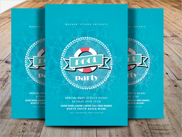 minimal pool party flyer template