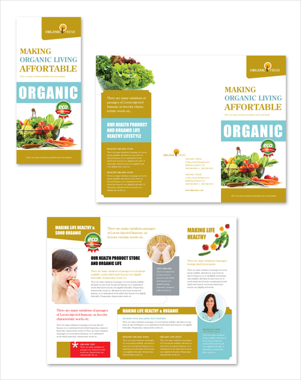 organic food market tri fold brochure template