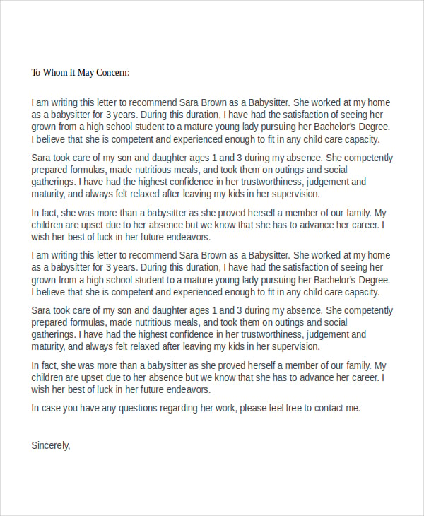 Letter Of Recommendation For Babysitter from images.template.net