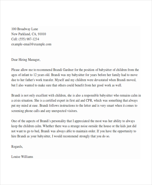 8+ Babysitter Reference Letter Templates - Free Sample, Example, Format