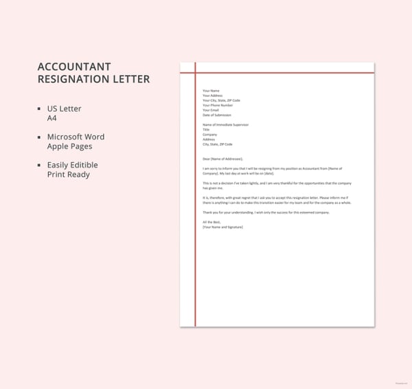 accountant resignation letter template