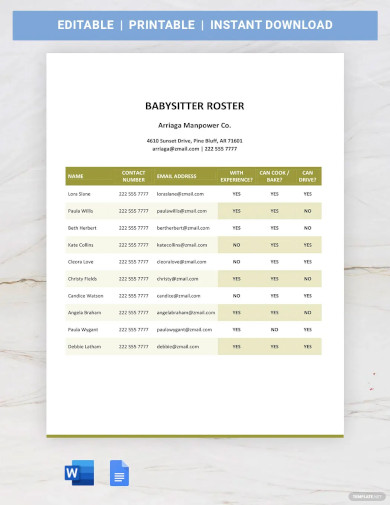 Infant Roster 13+ Roster Templates in PDF | Word | Google Docs | Apple Pages