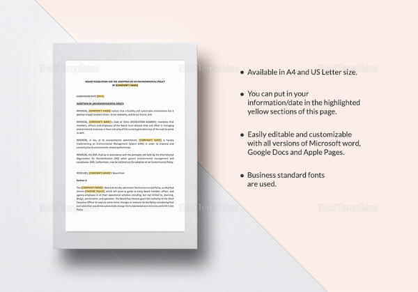 8 Environmental Policy Templates In MS Word Apple Pages Google Docs