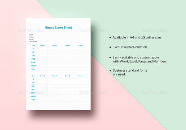 bunco score sheet template