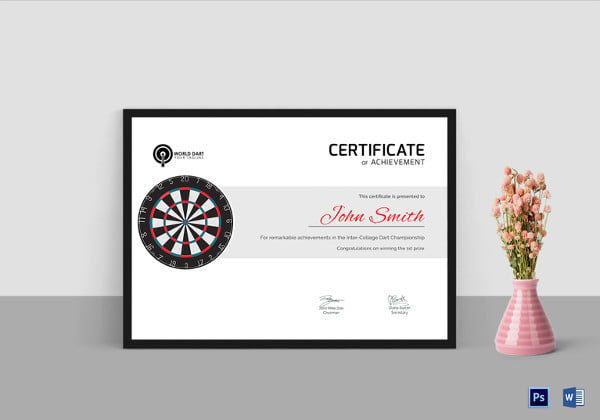 certificate of dart achievement template
