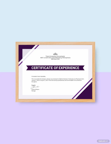 certificate of job experience template