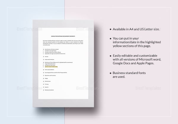 checklist software development contract template