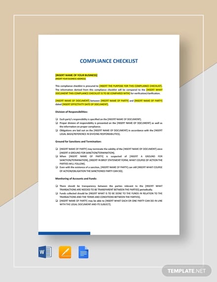 compliance checklist template