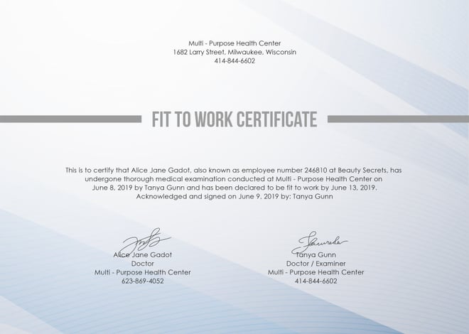 fit to work certificate template