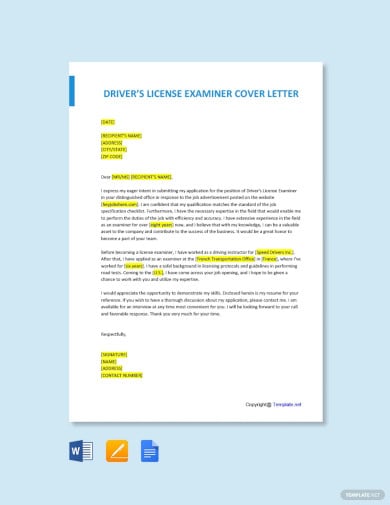 free drivers license examiner cover letter template