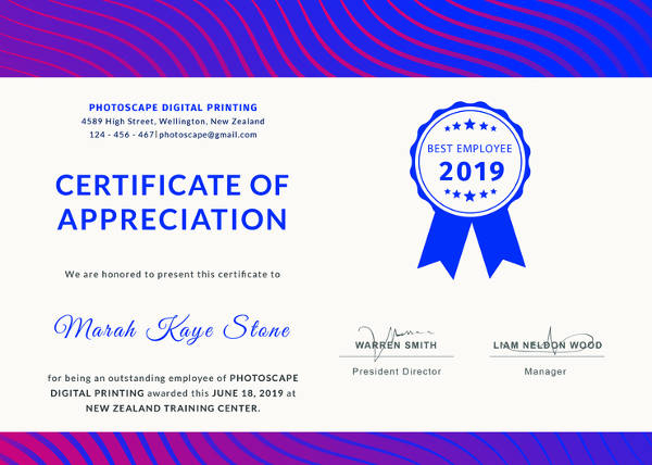 free employee certificate of appreciation template