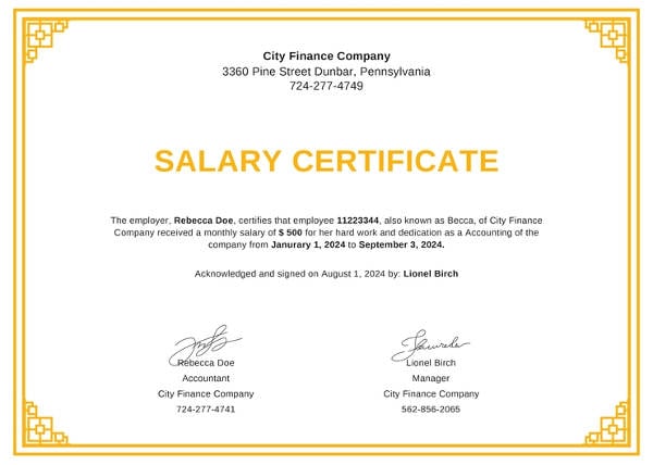 free salary certificate from employer template