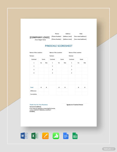 free sample pinochle score sheet template