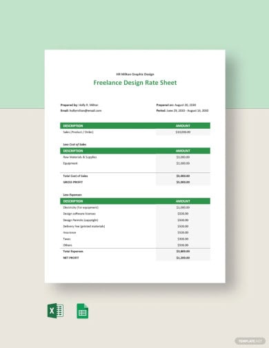 freelance design rate sheet template