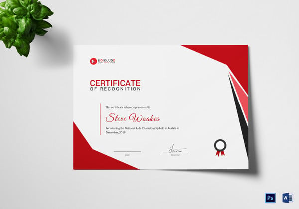 judo recognition certificate psd template