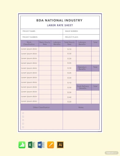 labor rate sheet template