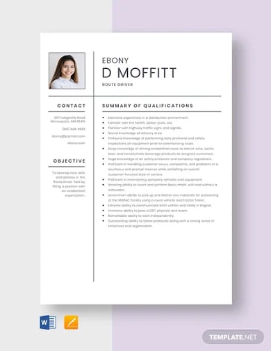 logistics route driver resume template
