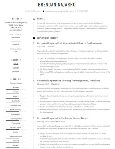 mechanical engineering with product development resume