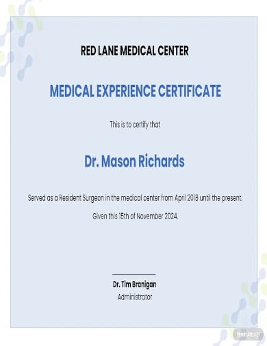medical experience certificate template