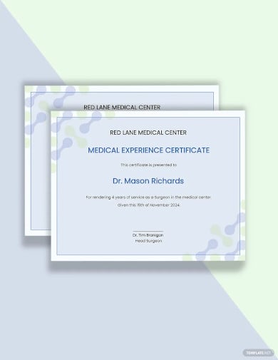 medical experience certificate