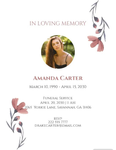 mothers funeral flower card template