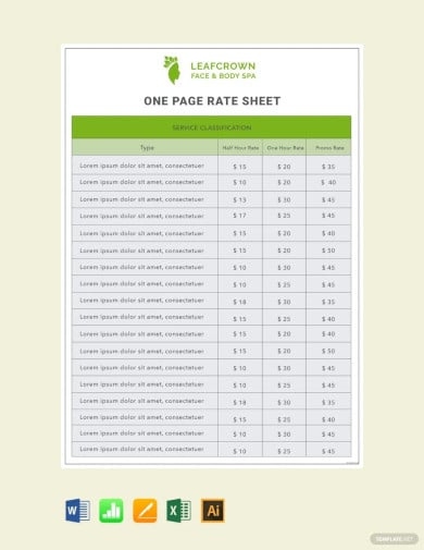 one page rate sheet template