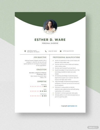 personal shopper resume