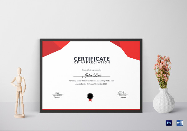 prize winning appreciation certificate template